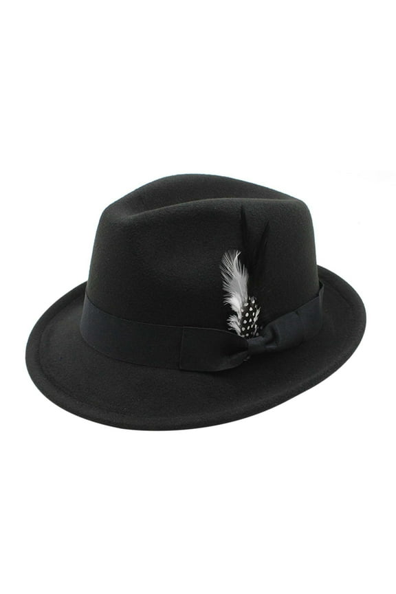 Fedora Hat for Men Women, Classic Short Brim Adjustable Panama Hat with Feather Winter Felt Jazz Cap