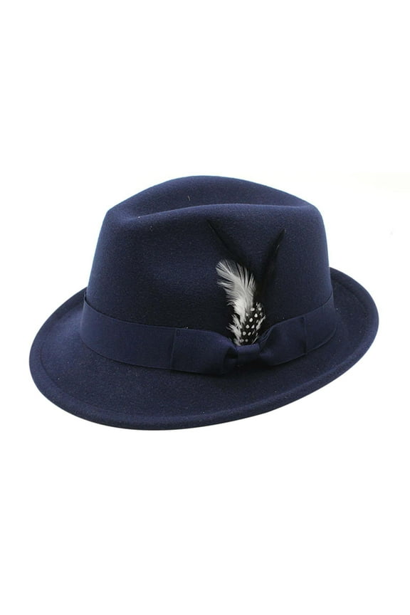 Fedora Hat for Men Women, Classic Short Brim Adjustable Panama Hat with Feather Winter Felt Jazz Cap