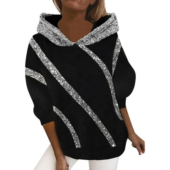 Wdgfv Lined Hoodie Women Women's Casual Sequin Hooded Sweatshirt - Stylish and Comfortable Pullover for