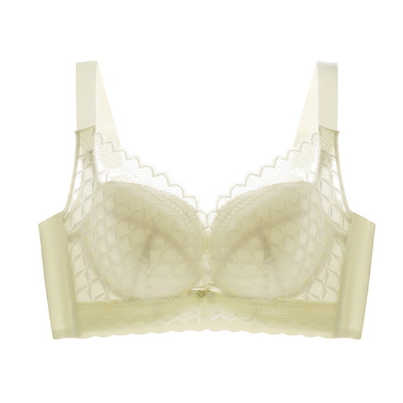 Wdgfv Full Coverage Wireless Bras for Women Unpadded Minimizer Unlined Lace Bra Light Yellow 46C