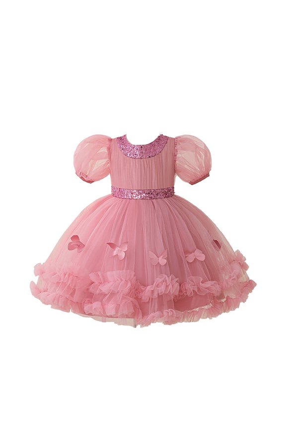 Girls 3D Puffy Party Dress Toddler Kids Age 3-8 Years Casual Play Outfit Spring Summer Fall Net Formal Gown Pink 7-8 Years