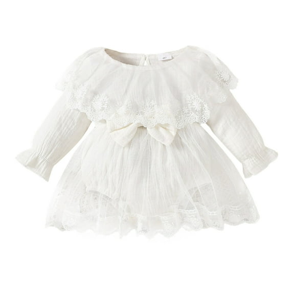 Wdgfv Girls' Backless Romper Girls Long Sleeve Lace Romper Bodysuit Dress Baby Outfit Soft Comfortable Clothing Cute Elegant White 0-3 Months