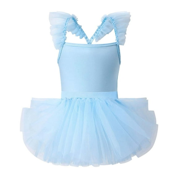 Wdgfv Girls Ballet Dance Dress 2 Piece Set Toddler Leotard And Tutu Outfit For Performances Ages 1-5 Year Old Machine Washable Ballerina Blue 12-18 Months