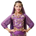 thumbnail image 1 of Wdgfv Girls Belly Dance Top Sequins Long Sleeve Carnival Performance Outfit for Kids Dance Purple 3-12 Years, 1 of 6