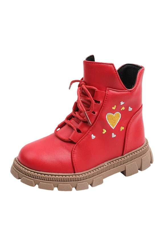 Girls Boots Comfortable Flat Booties Fashionable Warm Breathable Cute Printed Bare Boots for Toddlers and Kids Red 2.5-3 Years