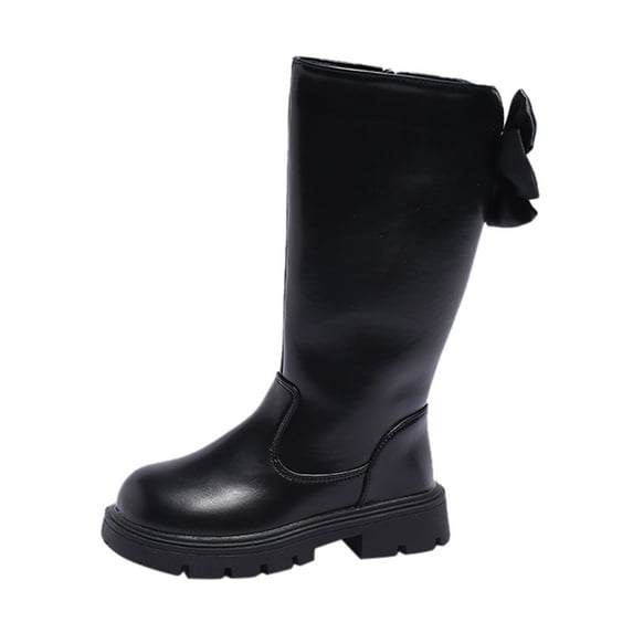 Wdgfv Girls Boots Winter High Boots for Children with Zipper and Bowknot Design Comfortable Warm Ankle Boots for Autumn Winter Season Black 4.5-5 Years