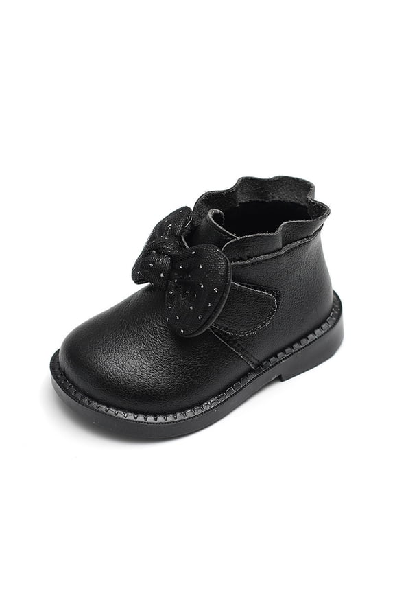 Girls Boots With Heels Fashion Autumn Winter Kids Boots Low Heel Flat Bottom Non Rhinestone Bowknot Rain Boots Black 2.5-3 Years