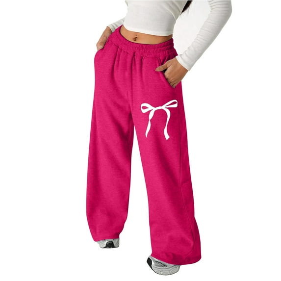 Wdgfv Girls Bowknot Sweatpants Lightweight Athletic Pants Straight Leg Comfortable Casual Trousers With Pockets For Active Kids Hot Pink 8-9 Years