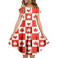 thumbnail image 1 of Wdgfv Girls Canada Day Floral Dress Cute Red White Maple Leaf Print Tiered A Line Flutter Sleeves Pockets Comfortable Holiday Celebration Outfit Red 8-9 Years, 1 of 5