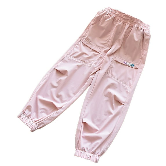 Wdgfv Girls Cargo Pants For Summer Outdoor Activities Versatile Loose Fit Straight Leg With Multiple Pockets Comfortable Casual Wear For Kids Ages 4 To 15 Pink 4-5 Years