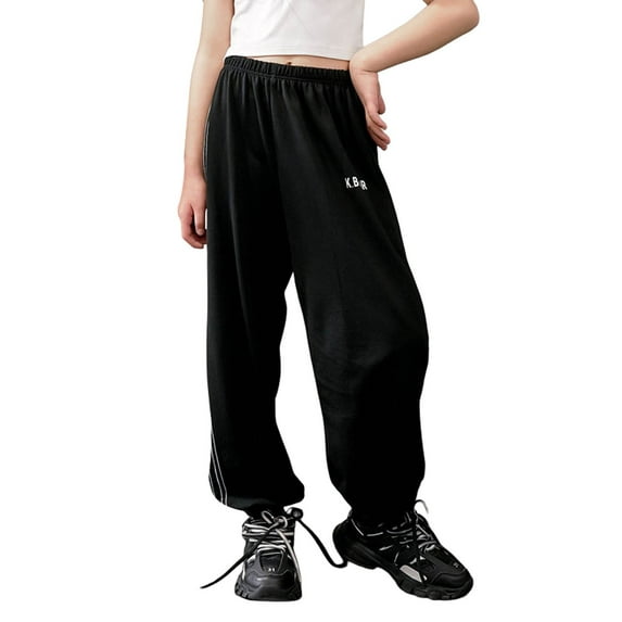 Wdgfv Girls Casual Jogger Pants Elastic Waist Ankle Comfortable Wear For Everyday Play School Outfits Soft Stretchy Fabric Black 9-10 Years