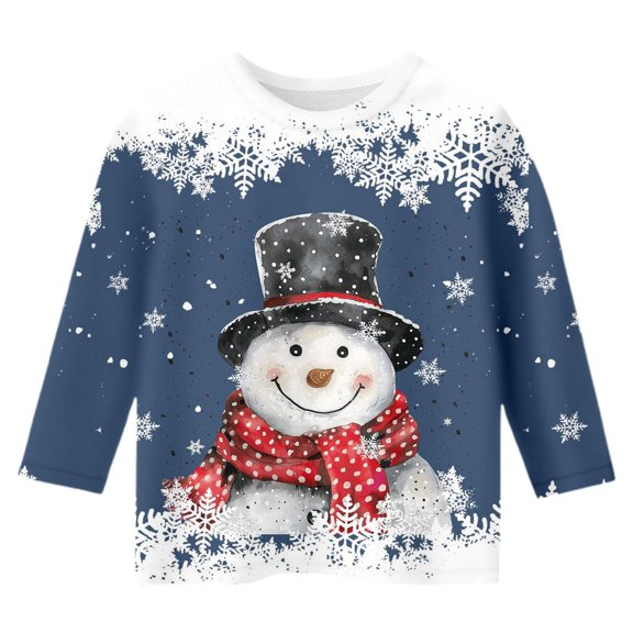 Wdgfv Girls Christmas Forest Print Top, Crew Neck 3/4 Sleeve Holiday Outfit T-Shirt for Kids 7-8 Years