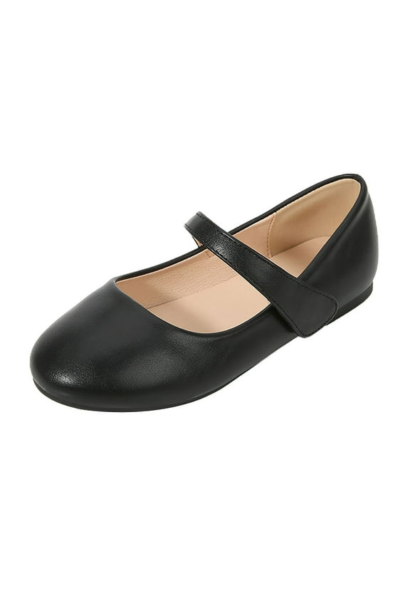 Girls Closed Toe Mary Jane Flat Big Kids School 𝐔niform Dress Low Heel Princess Hook And Loop Dress Shoes Black 35