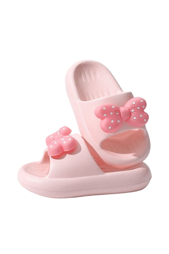 Girls Cloud Bow Slide & Shower Slippers - Non-Slip Slip-On Kids Beach Pool Indoor Outdoor Shoes 5.5-6 Years