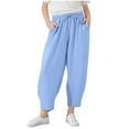 thumbnail image 1 of Wdgfv Girls Cropped Trousers Comfortable Stylish Everyday Wear Spring Summer Linen Elastic Waist Casual Kids Pants Sky Blue 11-12 years, 1 of 8