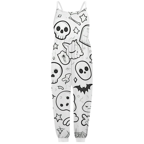Wdgfv Girls DIY Doodle Coloring Romper Jumpsuit Casual Playwear Toddler Kids Outfit Halloween Print Spring Summer Fall Pajamas White 3-4 Years