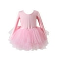 thumbnail image 1 of Wdgfv Girls Dance Dress Performance Tutu Skirt Long Sleeve Round Neck Chiffon Ballet Outfit Spring Summer Recital For Ages 3 10 Pink 3-4 Years, 1 of 6