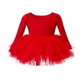 thumbnail image 1 of Wdgfv Girls Dance Dress Performance Tutu Skirt Long Sleeve Round Neck Chiffon Ballet Outfit Spring Summer Recital For Ages 3 10 Red 7-8 Years, 1 of 5