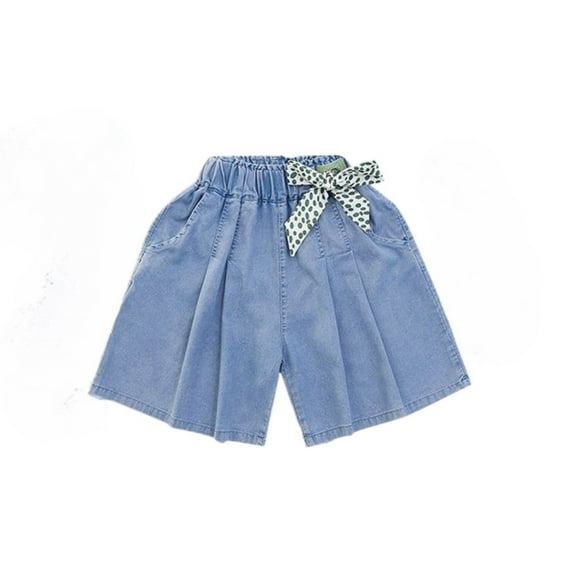 Wdgfv Girls Denim Shorts Elastic Waist Soft Breathable Fabric Comfortable Casual Outfit For Spring Summer Everyday Wear Blue 12-13 Years