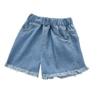 Wdgfv Girls Denim Shorts Toddler Casual Summer High Waisted Embroidered Jeans with Pockets Comfortable Outfit Blue 5-6 Years