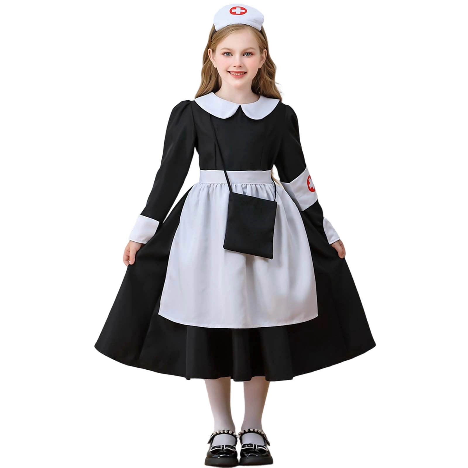 Wdgfv Girls Doctor Dress Halloween Party Outfit Role Play Performance For Kids 5-14 Years Black 5-6 Years