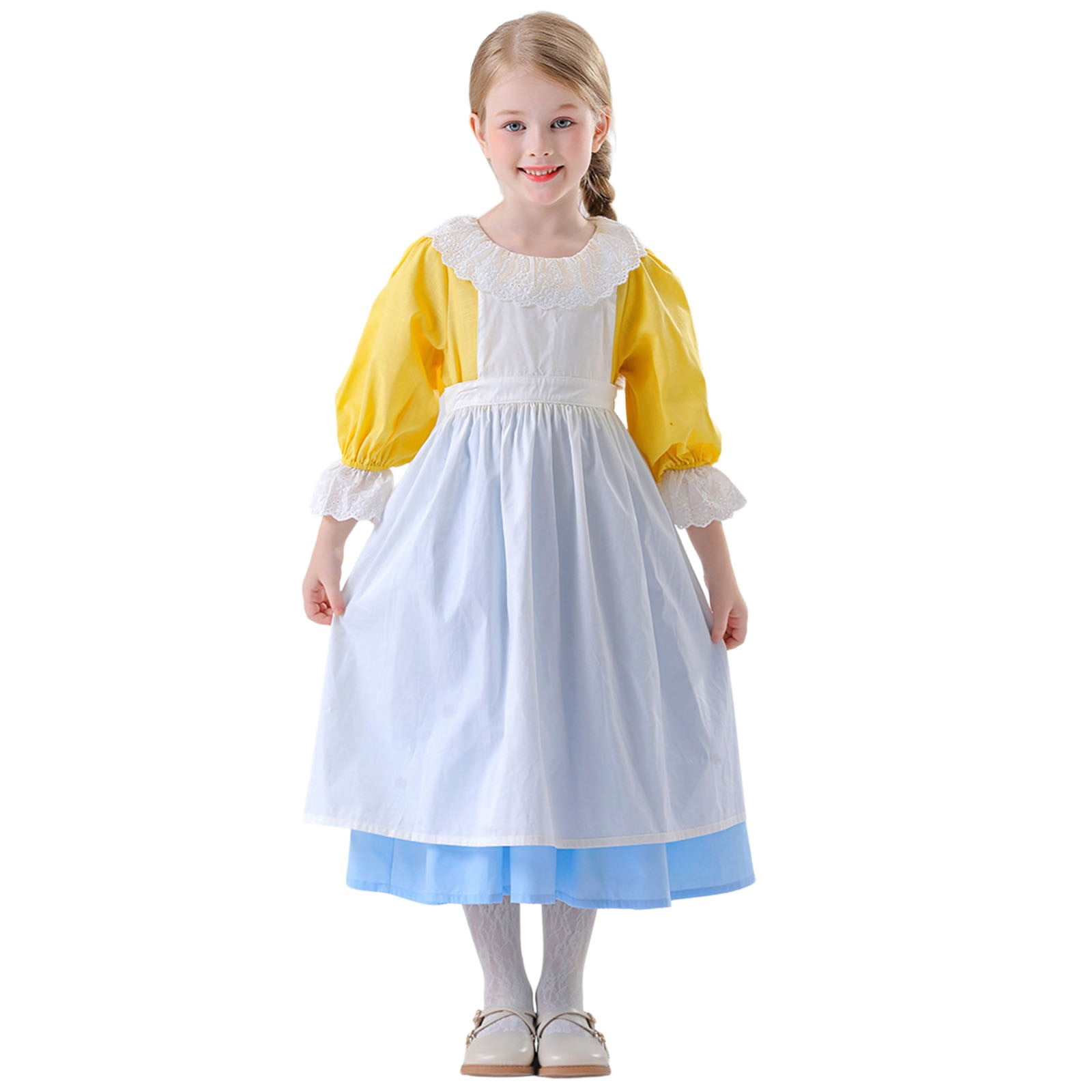 Wdgfv Girls Dresses 2 Piece Set Apron Outfit Casual Party Country Style Festival Theme Soft Comfortable Loose Fit for Kids Spring Summer Fall Winter White 6-7 Years