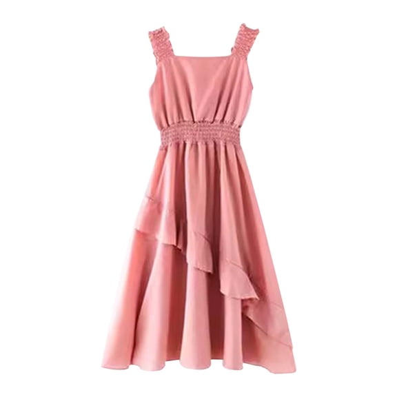 Wdgfv Girls Dresses Floral Ruffled Pleated Skirt Casual Beach Wear Comfortable Stretchy Waist Ideal for Spring Summer Ages 3-12 Pink 7-8 Years