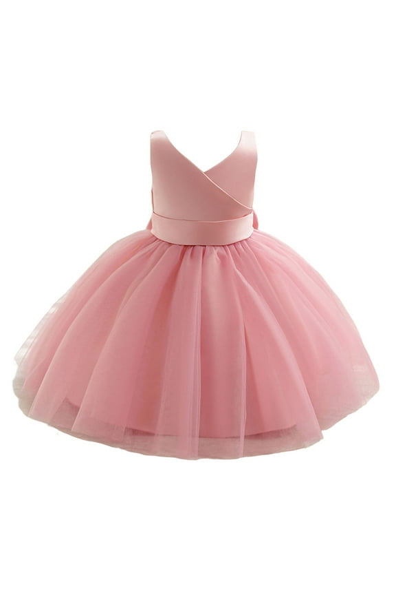 Girls Dresses V Net Dress For Toddler Baby Girls Comfortable Stretchy Waist Casual Party Photoshoot Outfit Spring Summer Fall Pink 6-12 Months