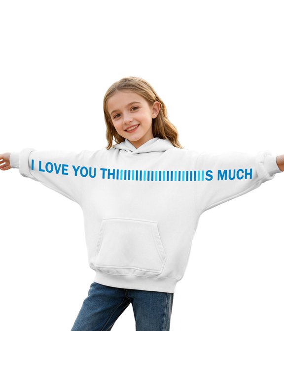 Girls Fashion Hooded Crewneck Sweatshirt, Cute Letter Graphic Printed Long Sleeve Casual Loose Kids Pullover Top 4-5 Y