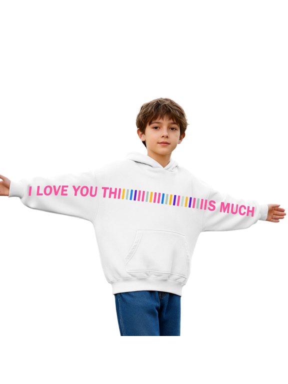 Girls Fashion Hooded Crewneck Sweatshirt, Cute Letter Graphic Printed Long Sleeve Casual Loose Kids Pullover Top 9-10 Y