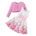 thumbnail image 1 of Wdgfv Girls Floral Dress Set Spring Summer Outfits Toddler Two Piece Cardigan And Floral Print Dress Casual Playwear For Kids Pink 4-5 Years, 1 of 9