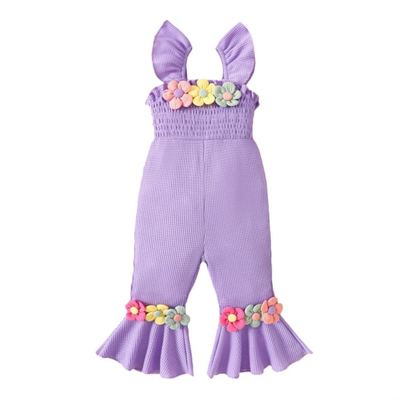 Wdgfv Girls Floral Romper Jumpsuit Fly Sleeve Baby Outfit Summer Spring Casual Playwear Purple 2-3 Years