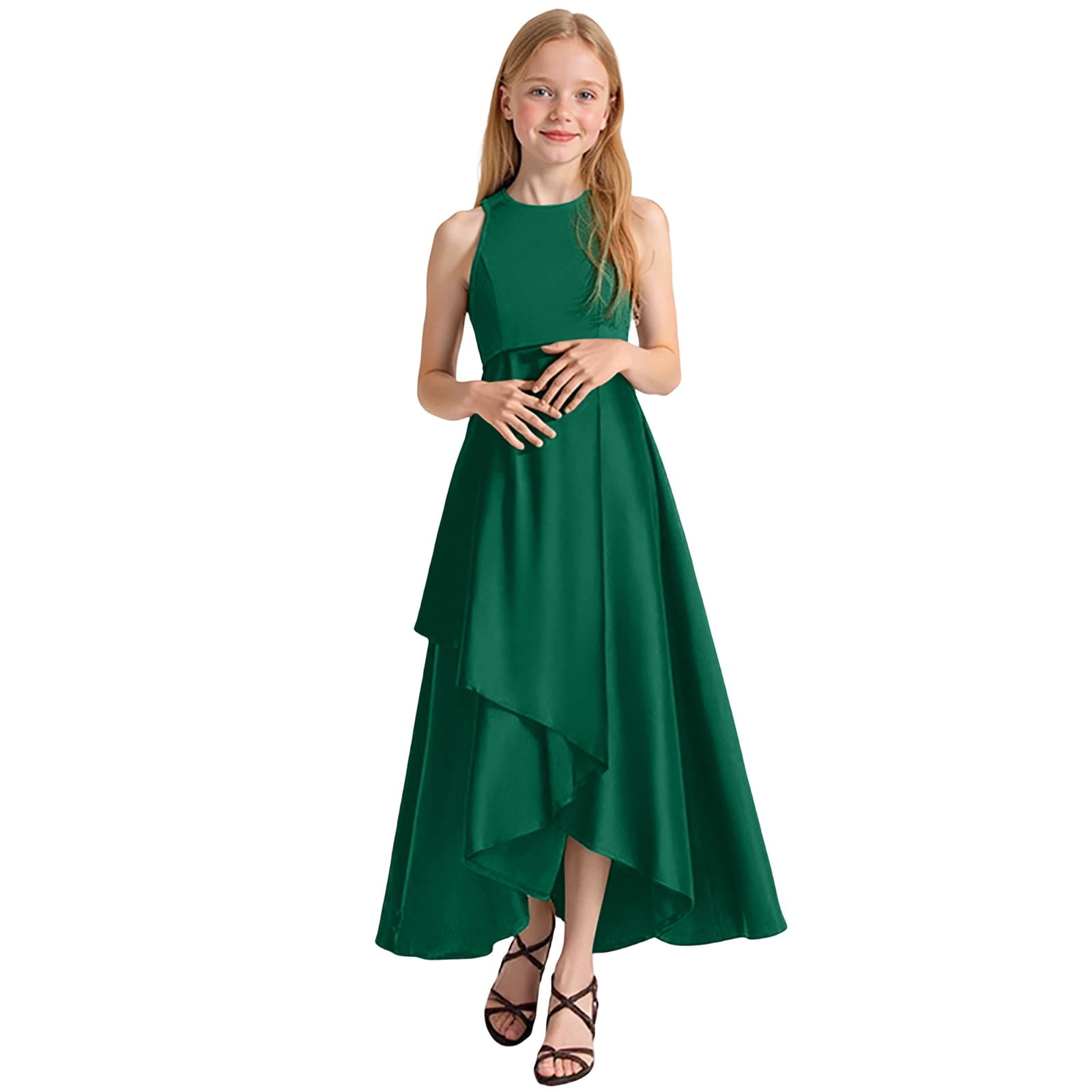 Wdgfv Girls Formal Dresses Elegant Party Gown For Recital Performance Pageant Sleeveless Summer Dress Toddler To Teen Gown Green 3-4 Years
