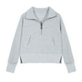 thumbnail image 1 of Wdgfv Girls Half Zip Cropped Hoodies Long Sleeve Preppy Cute Sweatshirts For Casual School Outdoor Wear Grey 13-14 Years, 1 of 5