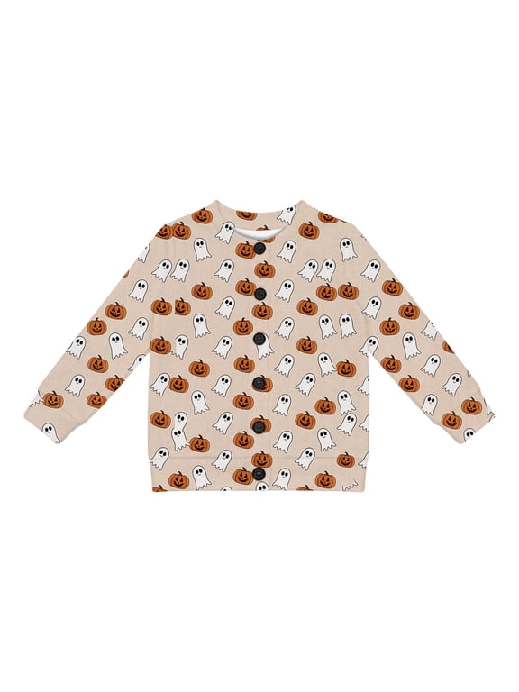 Girls Halloween Cardigan Sweater Knit Long Sleeve School Plain Tops Button Uniform Crewneck Cozy Cute Sweaters Outwear 18-24 Mouths