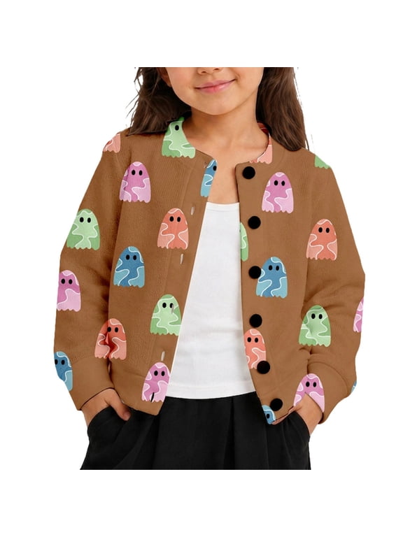 Girls Halloween Cardigan Sweater, Pumpkin Spooky Ghost Season Fall Jacket Halloween Pumpkin Fall Cardigan 5 Years