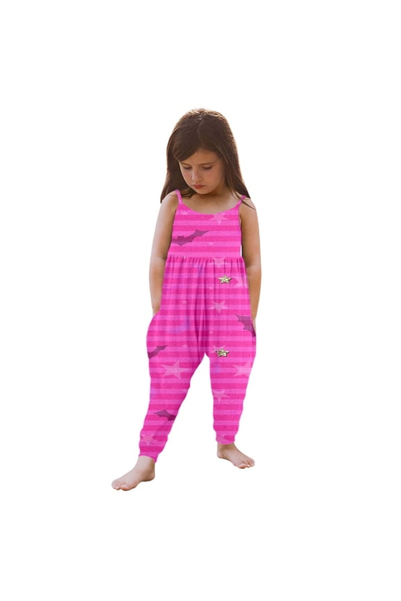Girls Halloween Tank Jumpsuit Romper Cute Harem Pants Outfit Playful Toddler Comfortable Breathable Soft Fabric Stylish Party Wear Pink 7-8Years