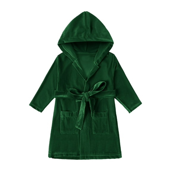 Wdgfv Girls Hooded Bathrobe Soft Long Sleeve Beach Towel Coat for Kids Comfortable Childrens Sleepwear Robe Cloak Green 9-12 Months