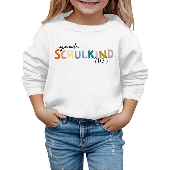 Wdgfv Girls Hoodies & Sweatshirts Kids Pullover Casual Long Sleeve Graphic Print Top Soft Comfortable School Outfit Fall Winter Clothing White 6-7 Years