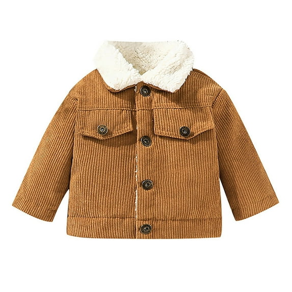 Wdgfv Girls' Jacket Girls Winter Corduroy Jacket Lined Warm Coat Long Sleeve Outerwear For Toddler Baby Coffee 9-12 Months