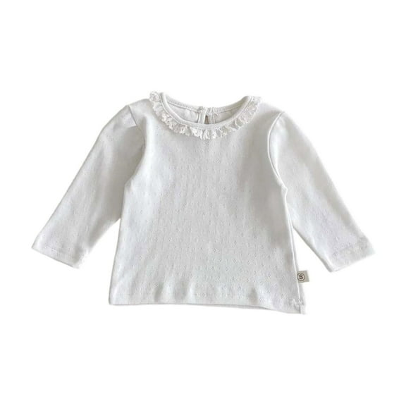 Wdgfv Girls Lace Trimmed Long Sleeve T-Shirt Sheer Round Neck Top for Baby Toddler Soft Layering Tee Spring Autumn Base Layer White 0-3 Months