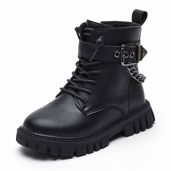 Wdgfv Girls Lace Up Ankle Boots Leather Combat Riding Boots Side Zipper Punk Goth Lug Sole Ankle Booties 8-9 Years
