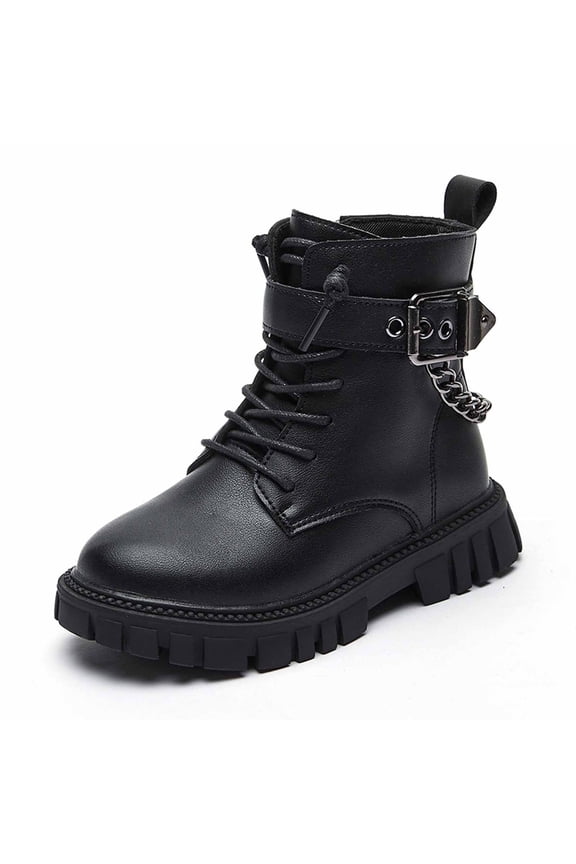 Girls Lace Up Ankle Boots Leather Combat Riding Boots Side Zipper Punk Goth Lug Sole Ankle Booties 9-9.5 Years