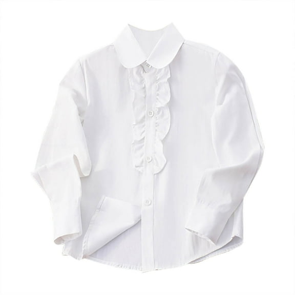 Wdgfv Girls Long Sleeve Shirt School Blouse Button Down Collared Top for Spring Summer Casual Formal Wear 2-16 Years White 10-11 Years