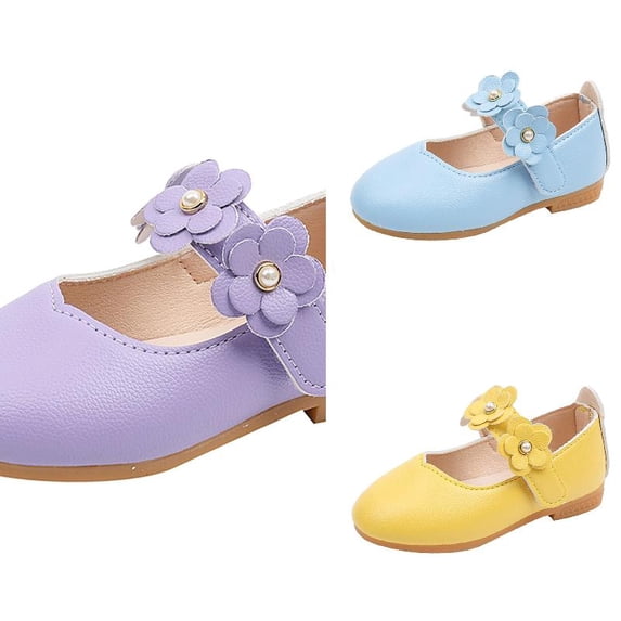 Wdgfv Girls Mary Jane 2026 3D Flower Pearl Dress Shoes Hook and Loop Princess Party School Toddler Kids Footwear Flats 6-7 Years