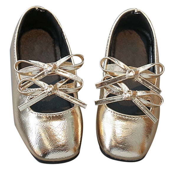 Wdgfv Girls Mary Jane Sandals Comfortable Casual Dress Shoes With Bow Detail For Toddler To Gold 3.5-4Years