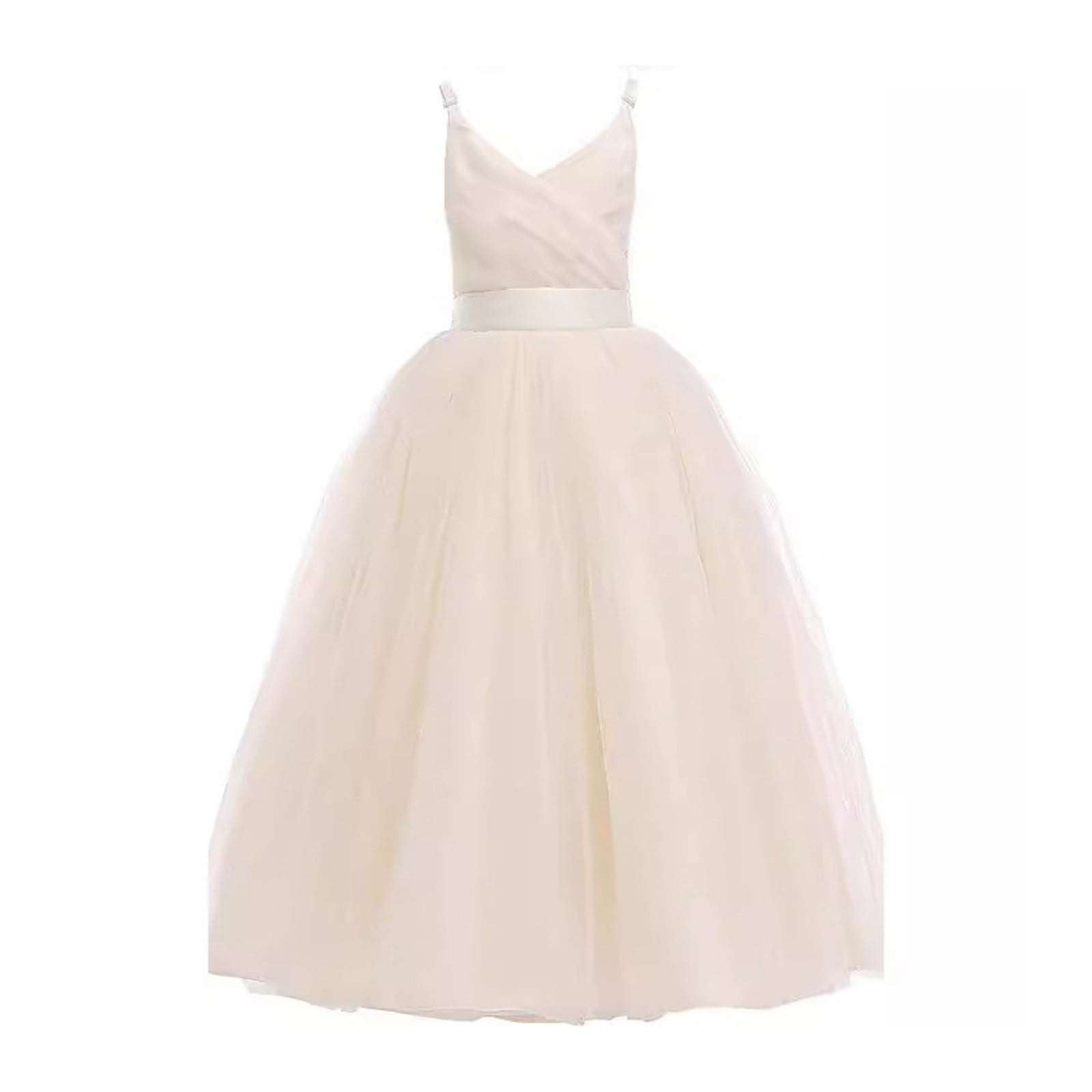 Wdgfv Girls Mesh Lace Suspender Puffy Dress Elegant Birthday Party Gown for Kids Toddler Fairy Prom Pageant Outfit Beige 8-10 Years