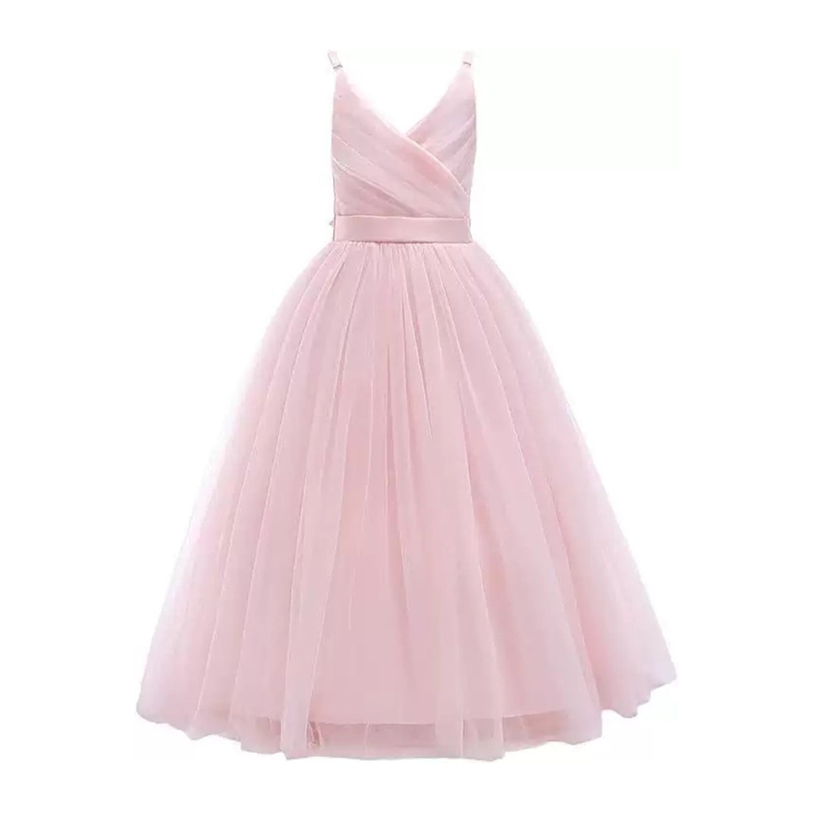 Wdgfv Girls Mesh Lace Suspender Puffy Dress Elegant Birthday Party Gown for Kids Toddler Fairy Prom Pageant Outfit Light Pink 3-4 Years