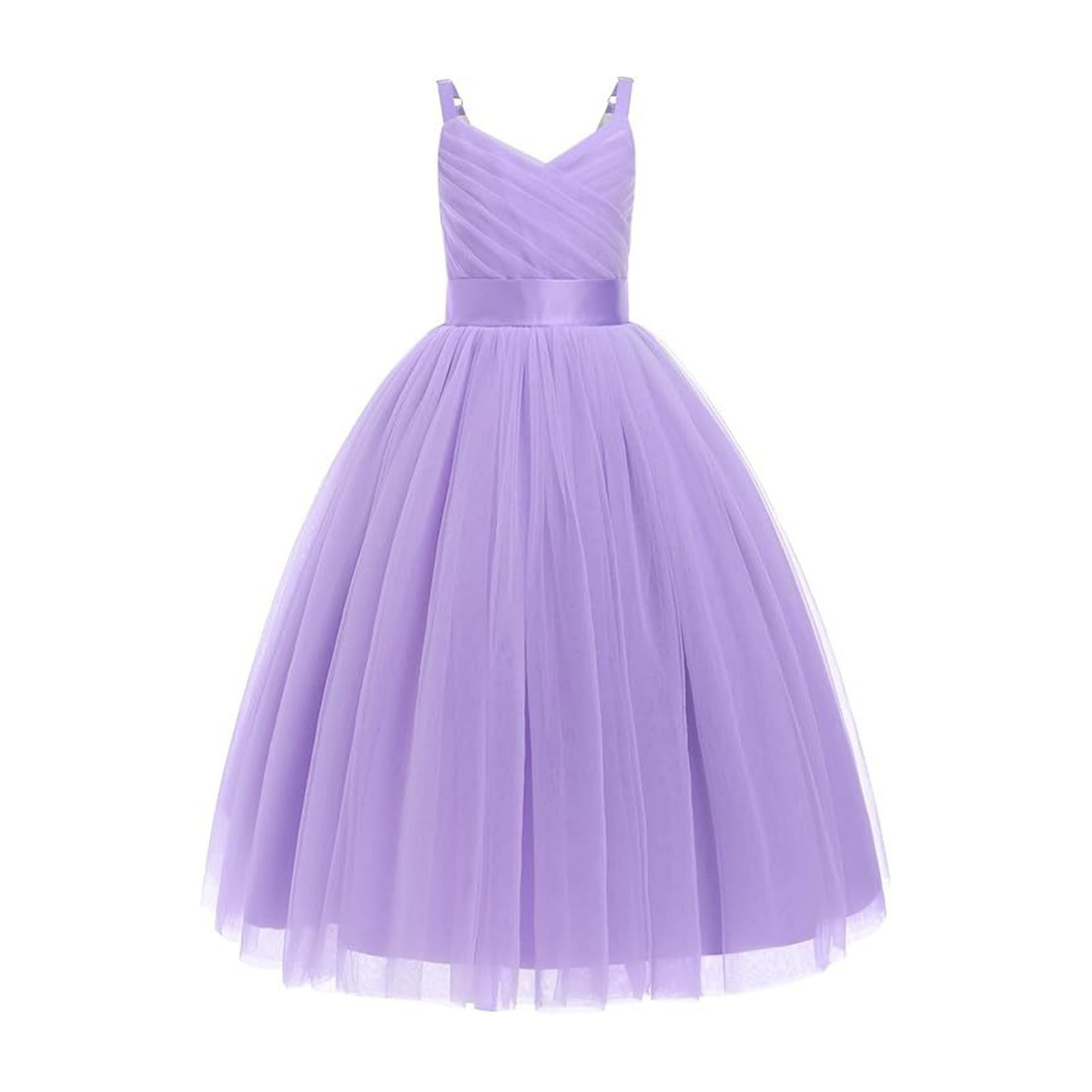 Wdgfv Girls Mesh Lace Suspender Puffy Dress Elegant Birthday Party Gown for Kids Toddler Fairy Prom Pageant Outfit Purple 3-4 Years