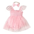thumbnail image 1 of Wdgfv Girls' Organic Cotton Romper Girls Fly Sleeveless Romper Outfits with Mesh Skirts Bowknot Headbands Cute Prints Summer Pink 6-12 Months, 1 of 7